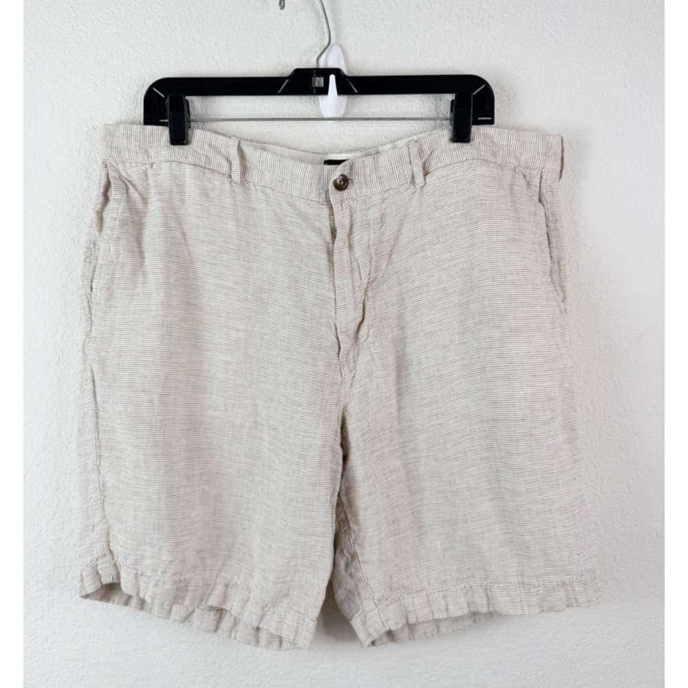 J.Crew 100% Linen Shorts Men's 38x9" Beige Striped Lightweight Preppy Coastal